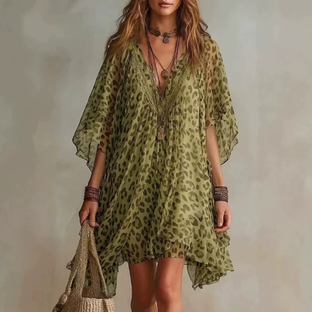 ZARA Summer Chiffon Leopard Print Loose Beach Cover Up Dress